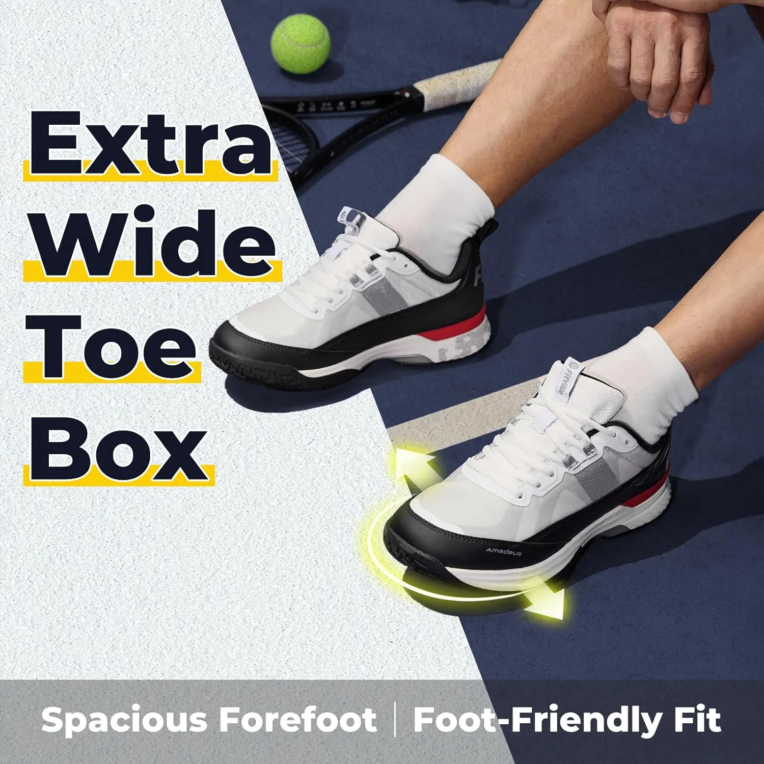 FitVille Wide Tennis Shoes for Men Pickleball Shoes Lightweight Breathable All Court Athletic Shoes with Arch Support & Wide Toe Box