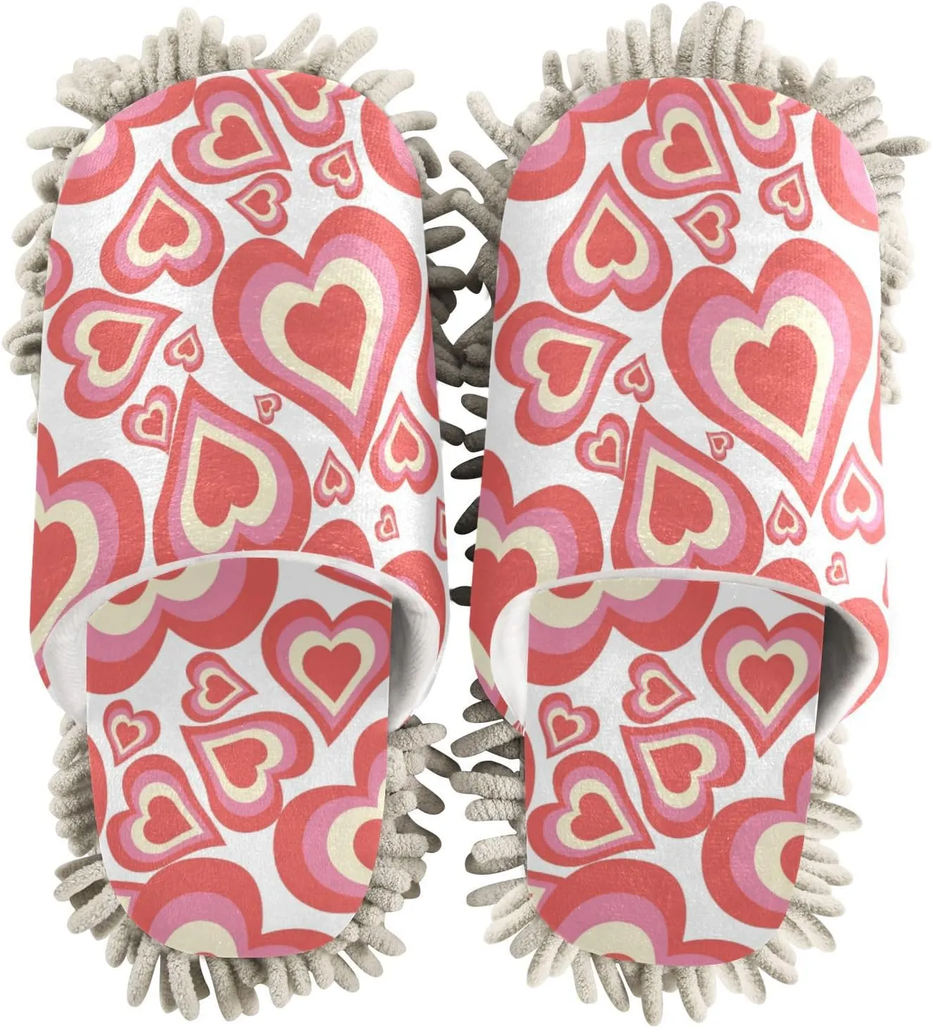Flame Hearts Mop Slippers for Floor Cleaning Dust Duster House Kitchen Mop Shoes for Women Men-M