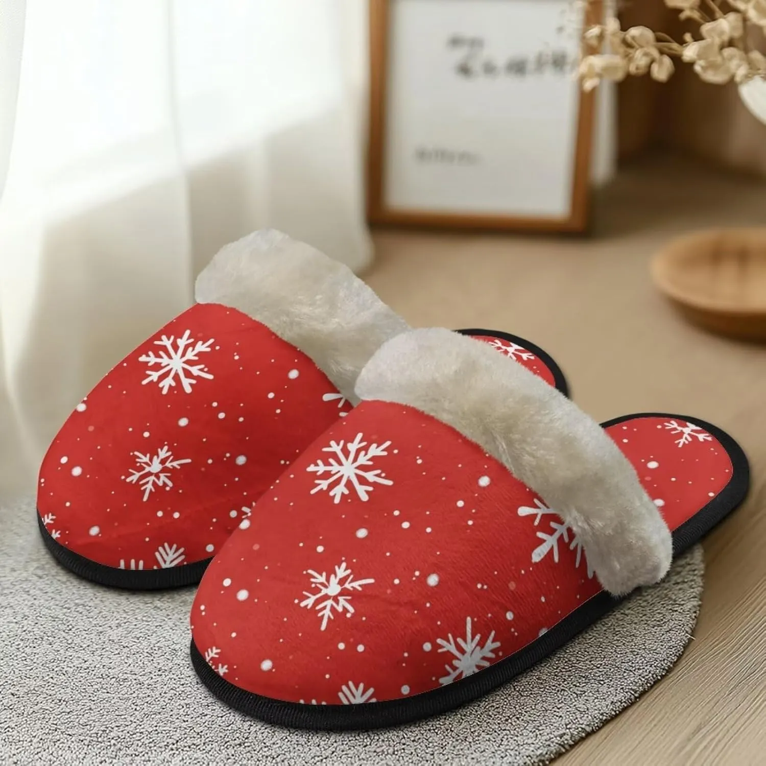 Flashideas Slippers for Women Retro Soft Fuzzy Slippers Couple Casual Fluffy Slippers for Indoor and Outdoor