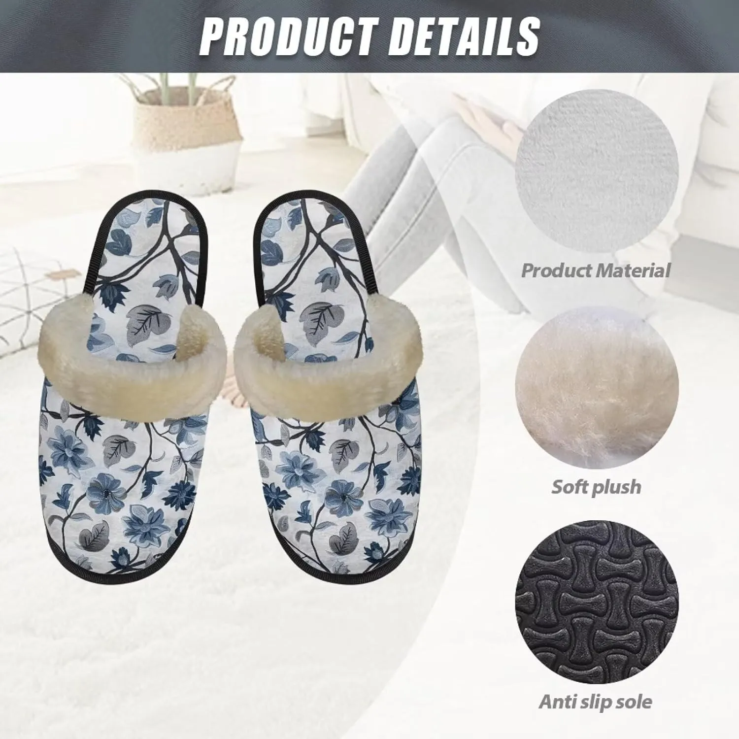 Flashideas Slippers for Women Retro Soft Fuzzy Slippers Couple Casual Fluffy Slippers for Indoor and Outdoor