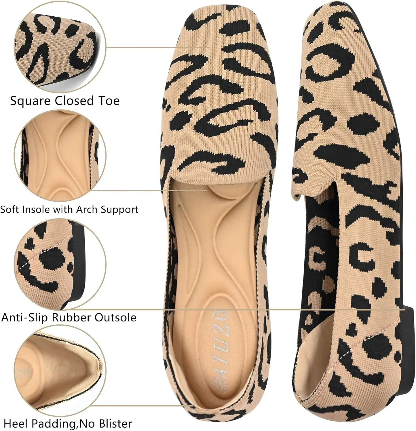 Flat Shoes for Women with Mesh Knitted Square Toe Ballet Flats Soft Slip On Walking Shoes Comfortable Office Shoes