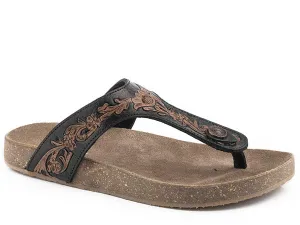 Floral Tooled Thong Sandal from Roper
