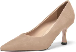 FOGEENA Womens Suede Pointed Toe Dress Slip On Wedding Stiletto High Heel Pumps Shoes 2.5 Inch