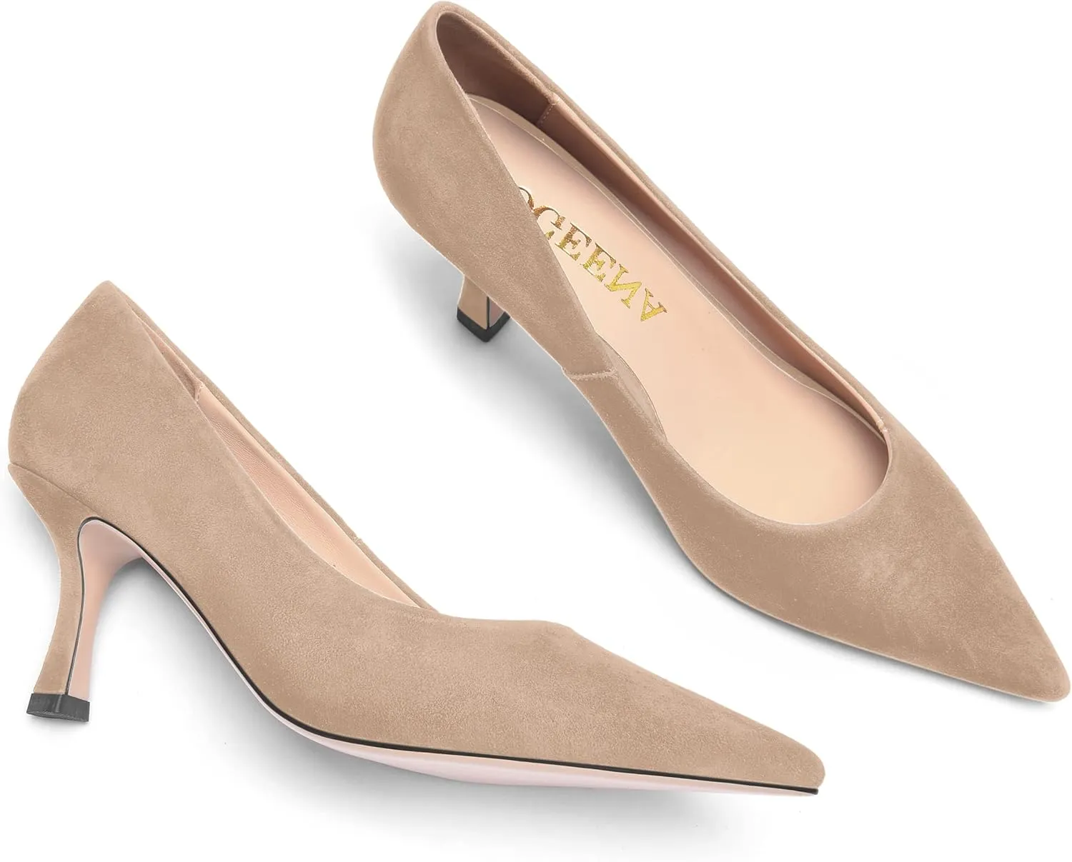 FOGEENA Womens Suede Pointed Toe Dress Slip On Wedding Stiletto High Heel Pumps Shoes 2.5 Inch