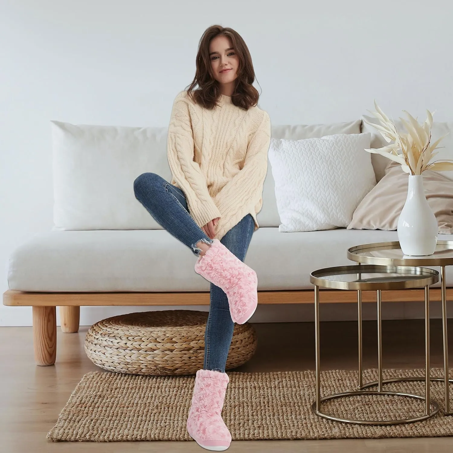 Forfoot Slipper Boots for Women, Cozy Fleece Non Slip Indoor House Shoes