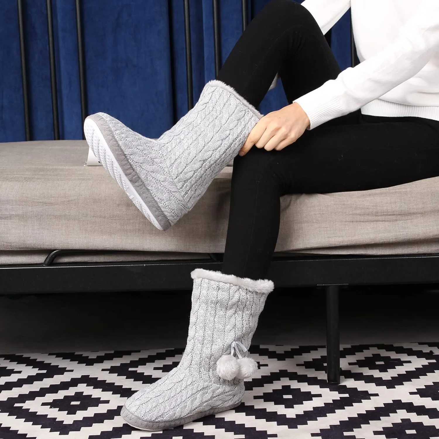 Forfoot Slipper Boots for Women, Cozy Fleece Non Slip Indoor House Shoes