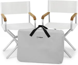 FORMA MARINE - SET OF 2 High-End Folding Aluminum Boat Chairs WHITE Vinyl with Teak Armrests, includes protective Bag - ASTRON BA6000VWT-C