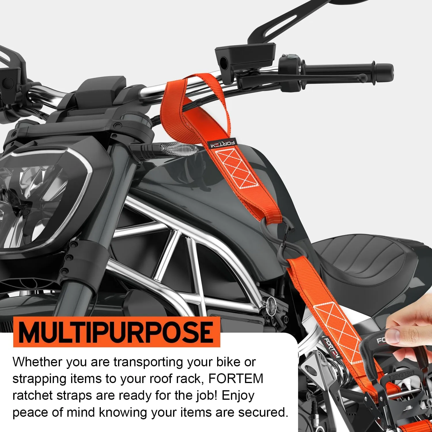 FORTEM Ratchet Tie Down Straps, 5208lb Break Strength, 4 Pack 10ft x 1.5in Heavy Duty Straps, 4 Soft Loops, Cam Buckles for Motorcycles, Safety Lock S Hooks, Carry Bag