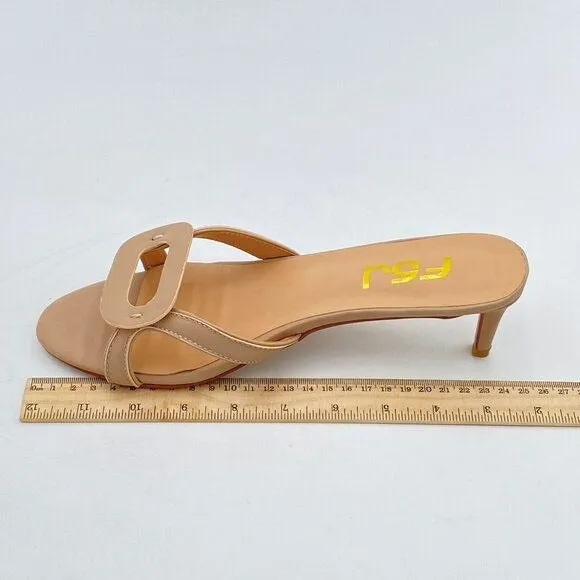 FSJ Women Comfy Low Kitten Heels Sandals Open Toe Slip On Backless Casual Dress