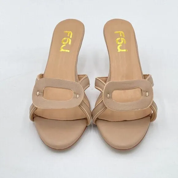FSJ Women Comfy Low Kitten Heels Sandals Open Toe Slip On Backless Casual Dress