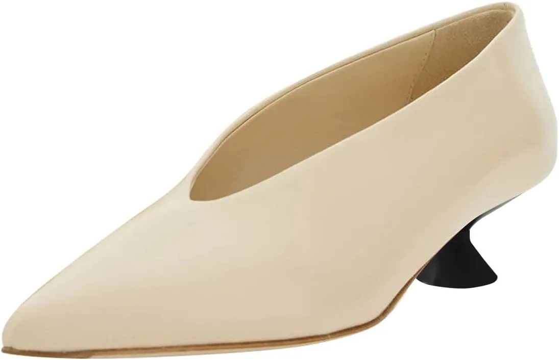 FSJ Women Fashion Pointed Toe V Cut Low Kitten Heel Slip On Pumps Soft Leather Ladies Daily Comfort Basic Dress Shoes Size 4-15 US