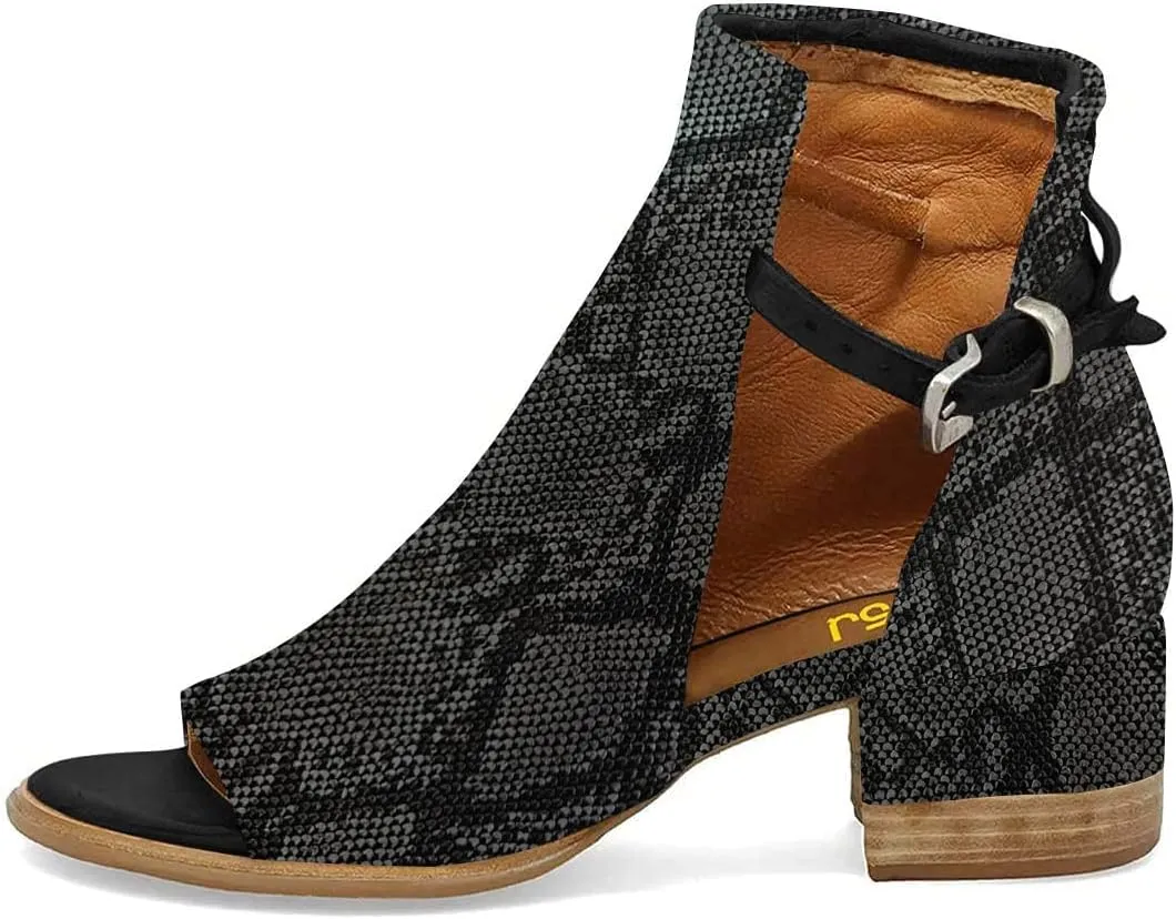 FSJ Women Peep Open Toe Sandals Boot Cut Out Buckle Ankle Bootie Comfortable Stacked Block Low Heeled Summer Sandal Shoes Size 4-15 M US