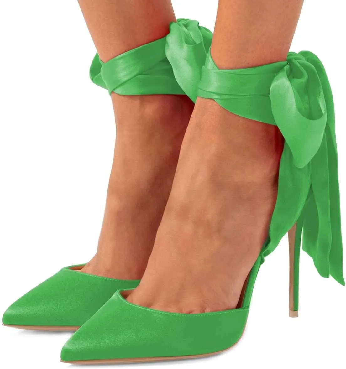 FSJ Women Strappy Ankle Wrap Sandal Ribbon Lace-up Stiletto High Heels Pointed Toe D'Orsay Slingback Pump Shoe Size 4-15 US