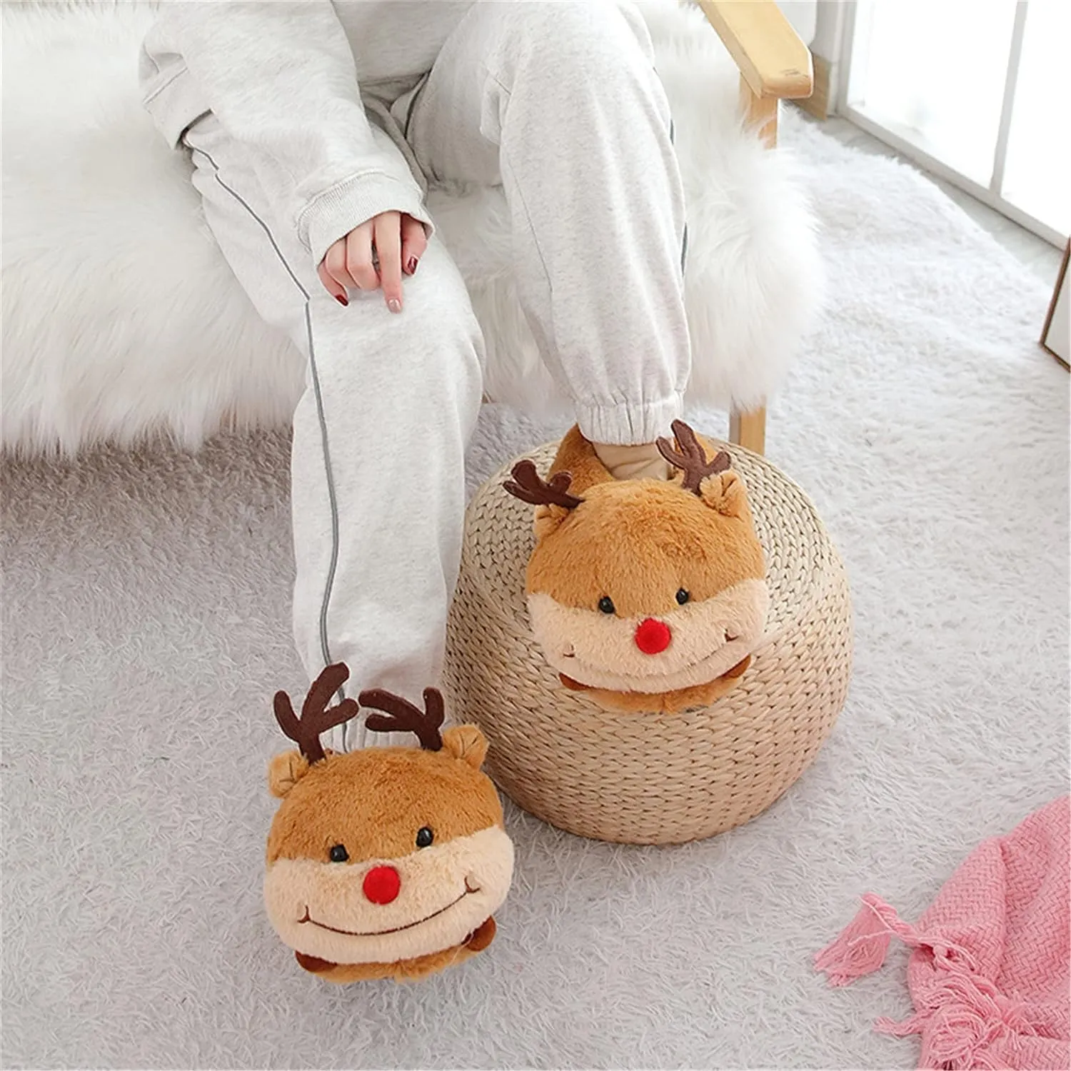 Fuzzy Cozy Pig Animal Cartoon Slippers for Women - Indoor Warm Winter Home Furry Slippers