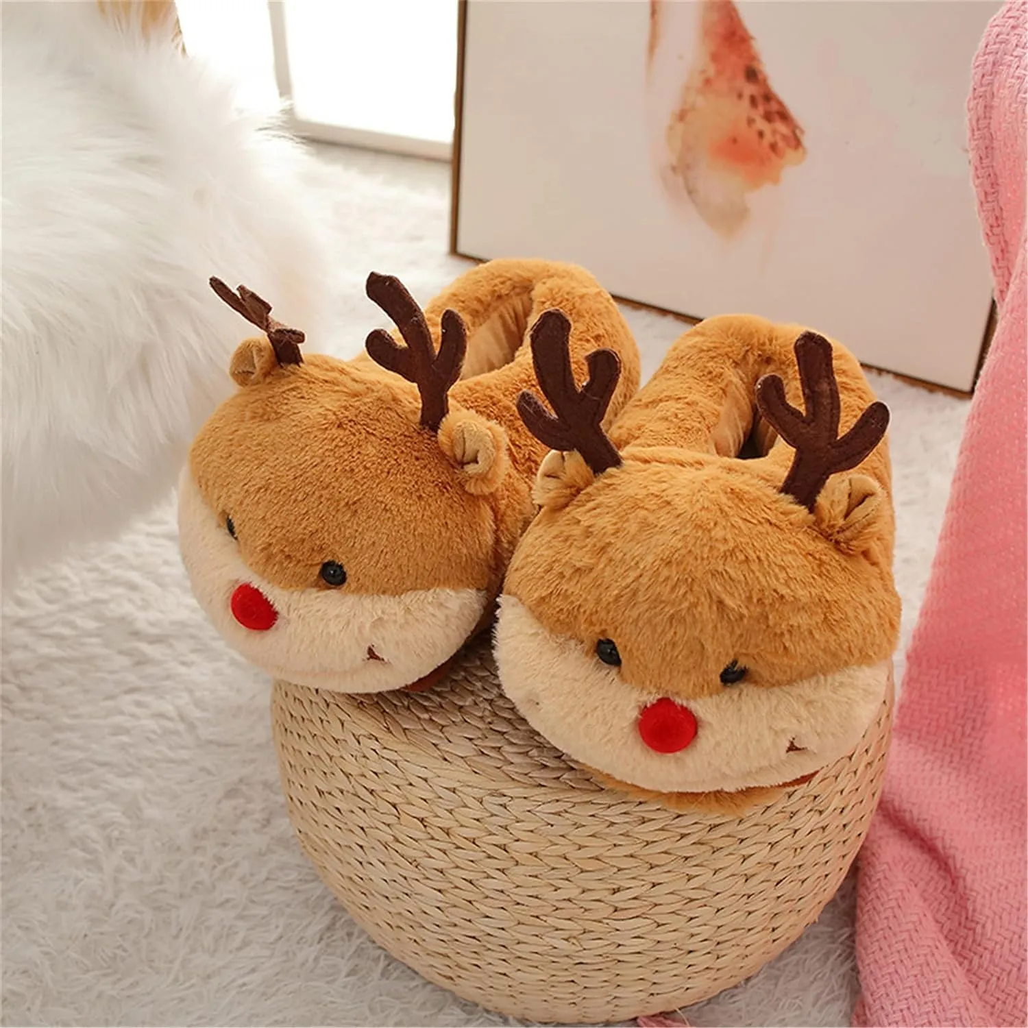 Fuzzy Cozy Pig Animal Cartoon Slippers for Women - Indoor Warm Winter Home Furry Slippers