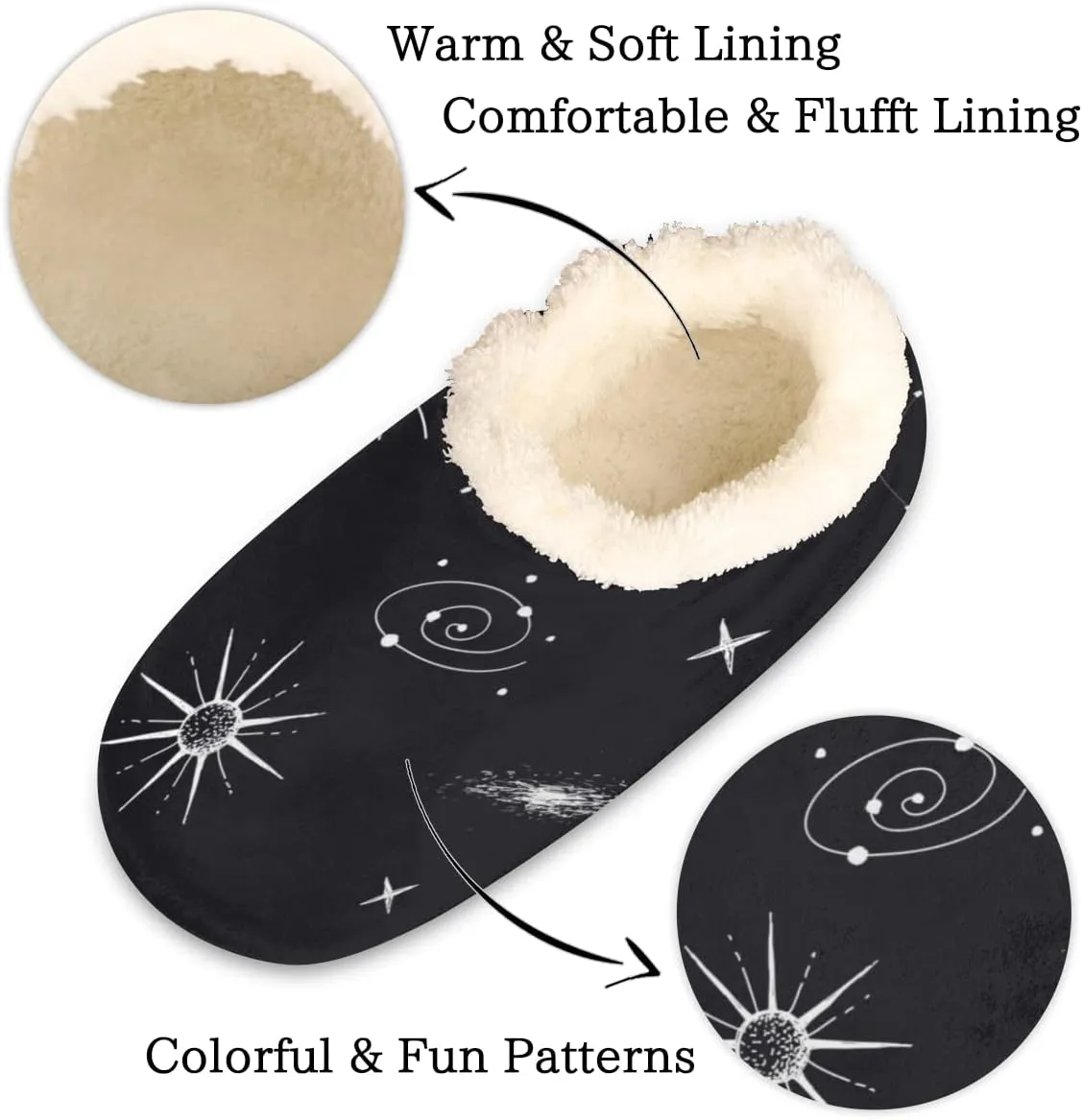 Galaxy Planet Women Closed Back House Slippers, Cosmic Planet Womens Mens Winter Indoor Slippers, Soft Cozy Warm Fuzzy Memory Foam Anti-Slip Slippers