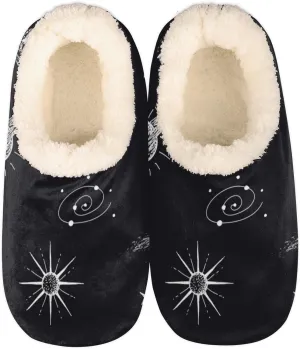 Galaxy Planet Women Closed Back House Slippers, Cosmic Planet Womens Mens Winter Indoor Slippers, Soft Cozy Warm Fuzzy Memory Foam Anti-Slip Slippers