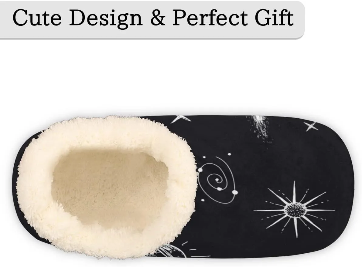 Galaxy Planet Women Closed Back House Slippers, Cosmic Planet Womens Mens Winter Indoor Slippers, Soft Cozy Warm Fuzzy Memory Foam Anti-Slip Slippers