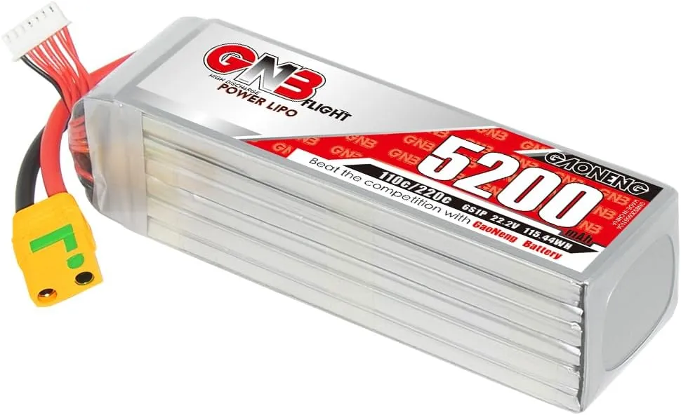 GAONENG GNB 6S LiPo Battery 5200mAh 22.2V 110C Soft Pack with XT90 Plug for FMS 70mm EDF Jets FPV Drones RC Helicopters MultiCopter RC Boat and RC Hobbies