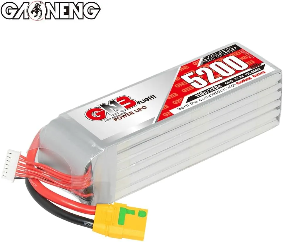 GAONENG GNB 6S LiPo Battery 5200mAh 22.2V 110C Soft Pack with XT90 Plug for FMS 70mm EDF Jets FPV Drones RC Helicopters MultiCopter RC Boat and RC Hobbies
