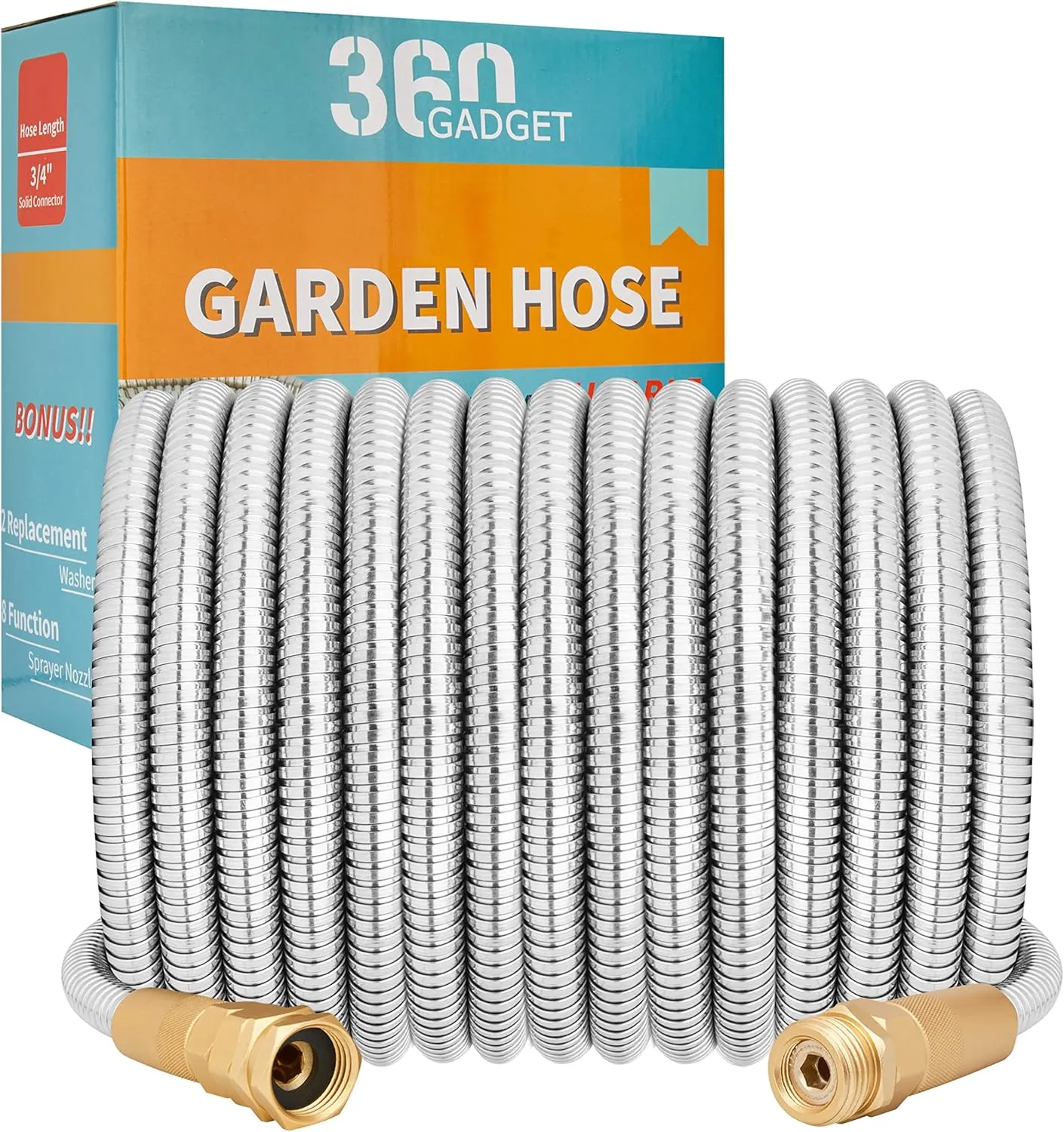 Garden Hose Metal - 100ft Heavy Duty Stainless Steel Water Hose with 8 Function Sprayer & Metal Fittings, Flexible, Lightweight, No Kink, Puncture Proof Hose for Yard, Outdoors, Rv