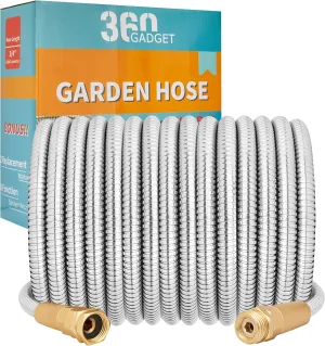 Garden Hose Metal - 100ft Heavy Duty Stainless Steel Water Hose with 8 Function Sprayer & Metal Fittings, Flexible, Lightweight, No Kink, Puncture Proof Hose for Yard, Outdoors, Rv