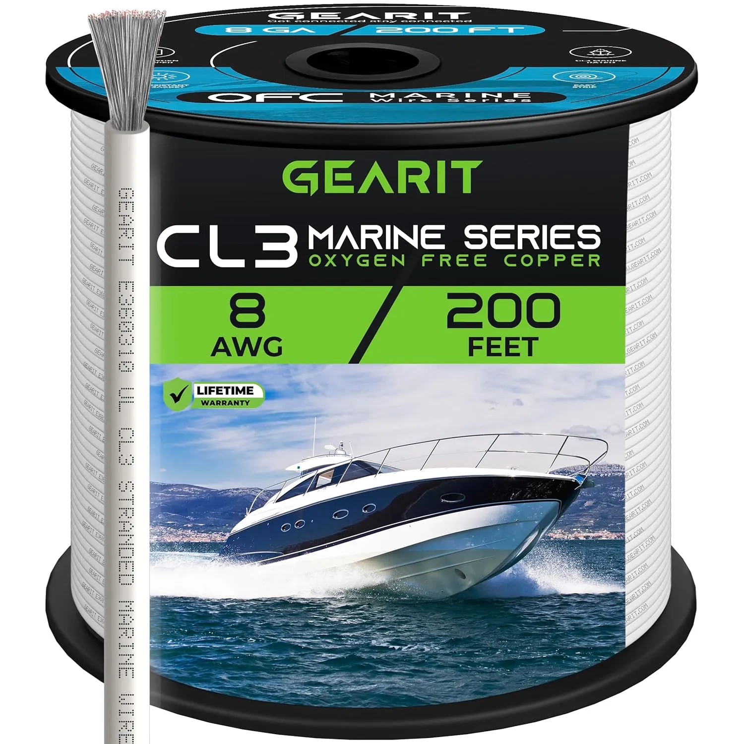 GEARit 8 Gauge Marine Electrical Primary Wire, 8 AWG (200ft) Marine Grade Tinned Copper Oxygen Free for Boat, Automotive, RV, Camper, Trailer