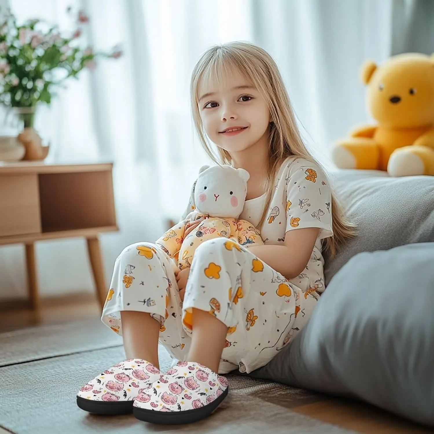 Girl's Cozy Plush House Slippers Soft Fluffy Home Shoes Comfortable Warm Slippers Cute Animals Print Slippers Non Slip Bedroom Slides for Indoor Outdoor US 9-15