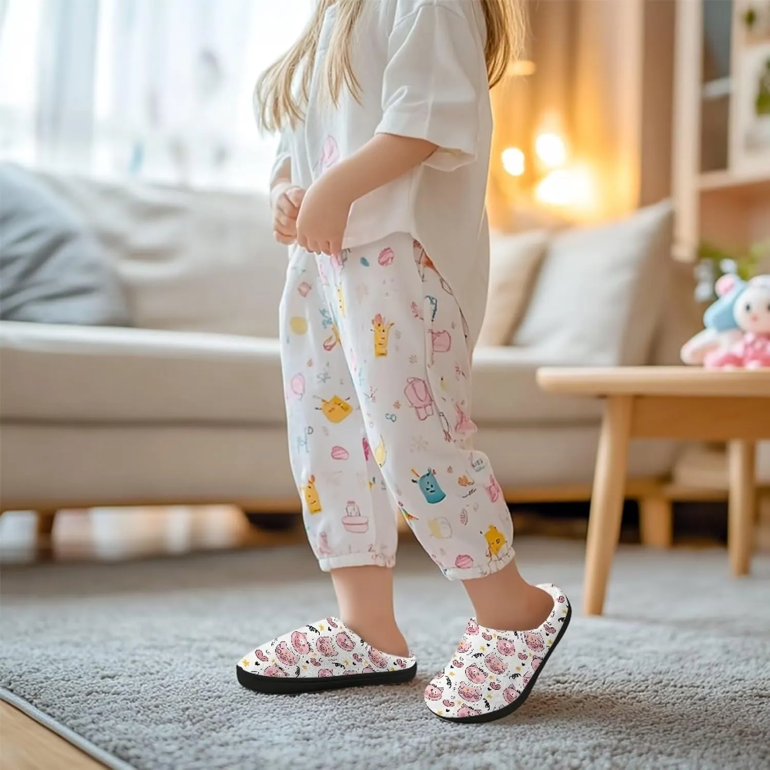 Girl's Cozy Plush House Slippers Soft Fluffy Home Shoes Comfortable Warm Slippers Cute Animals Print Slippers Non Slip Bedroom Slides for Indoor Outdoor US 9-15