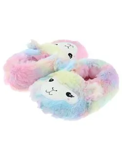 Girls Faux Fur Rainbow Llama Slipper