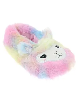 Girls Faux Fur Rainbow Llama Slipper