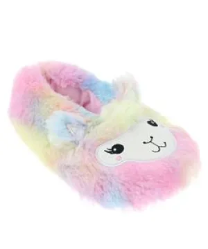 Girls Faux Fur Rainbow Llama Slipper