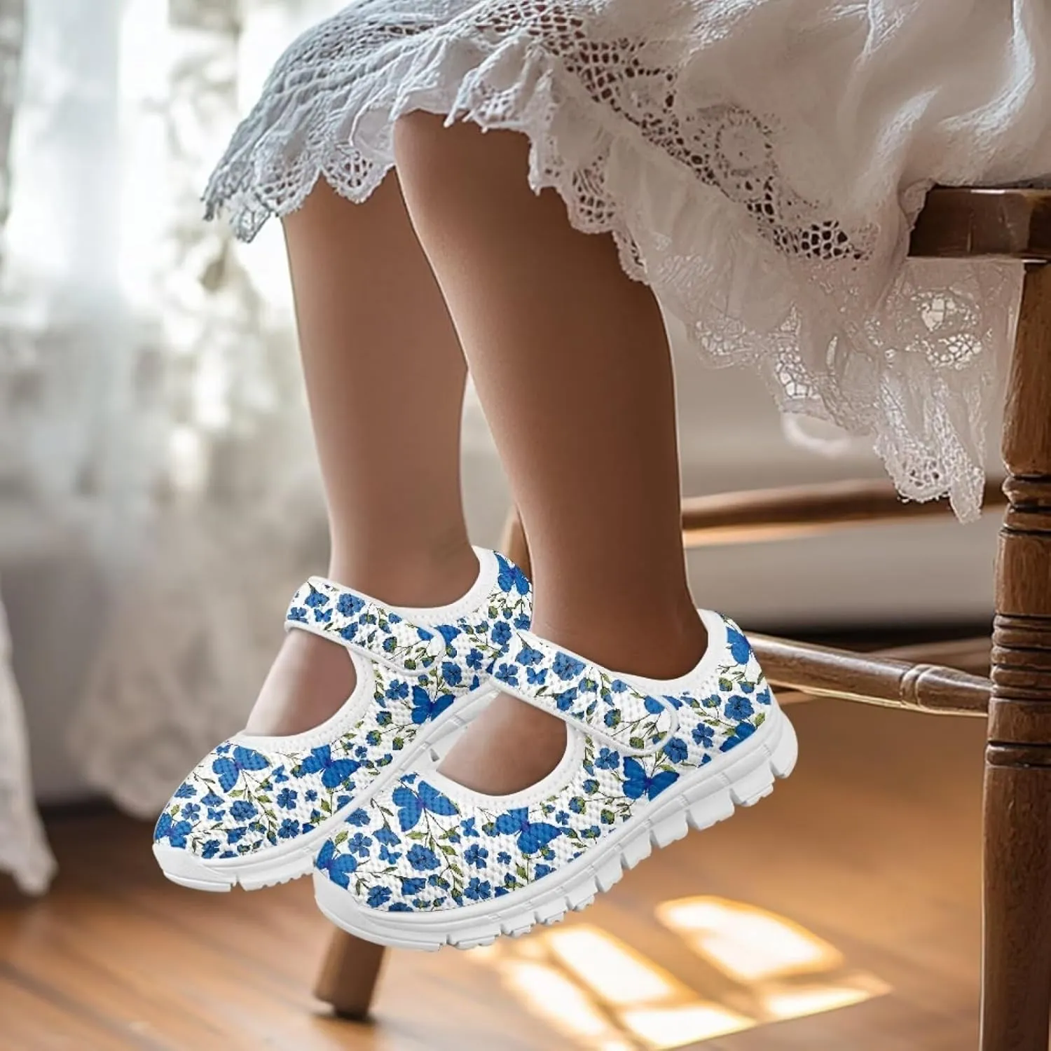 Girls Mary Jane Shoes School Uniform Shoes Round Toe Ballet Flats Breathable Mesh Slip-on Walking Sneakers