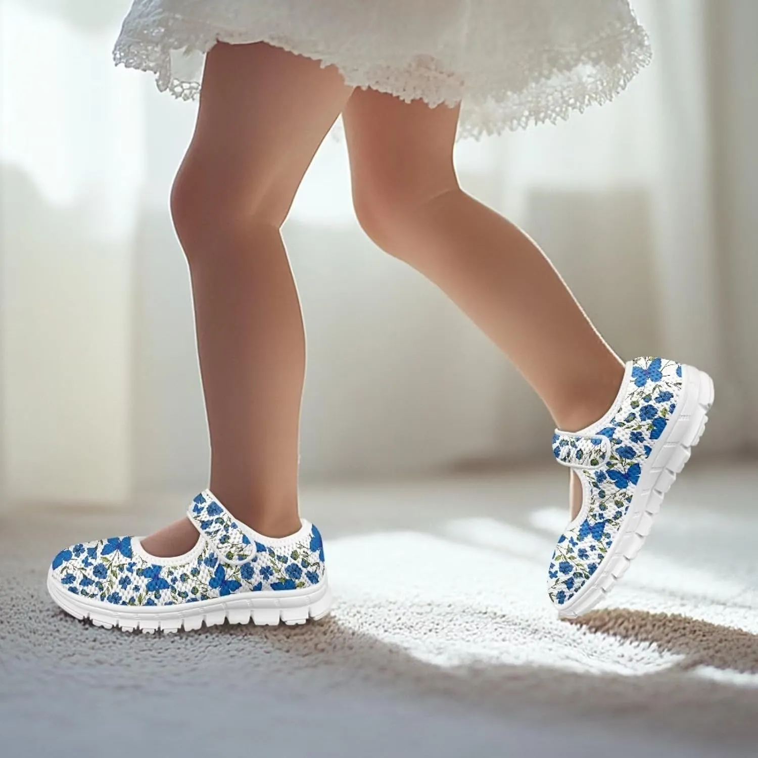 Girls Mary Jane Shoes School Uniform Shoes Round Toe Ballet Flats Breathable Mesh Slip-on Walking Sneakers