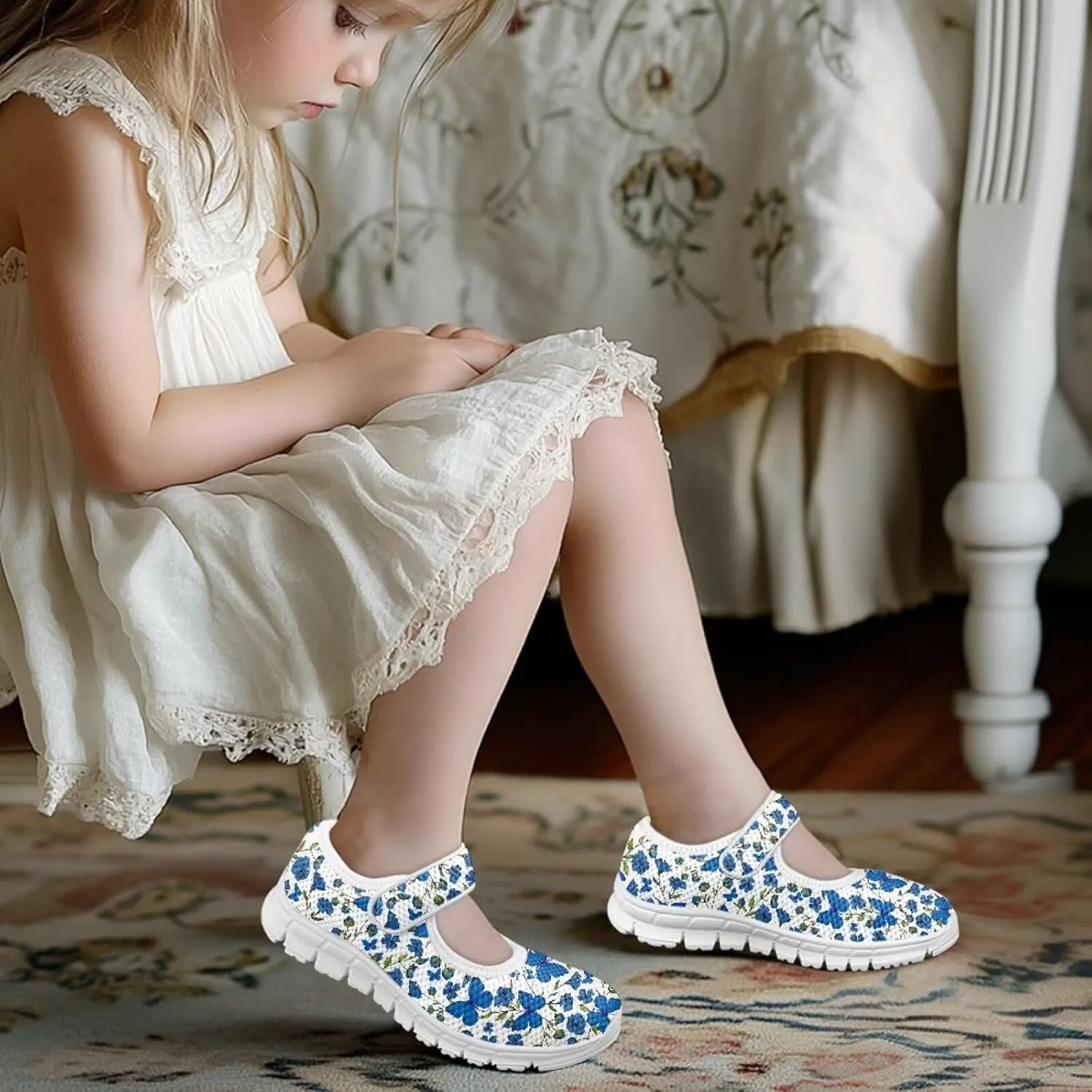Girls Mary Jane Shoes School Uniform Shoes Round Toe Ballet Flats Breathable Mesh Slip-on Walking Sneakers
