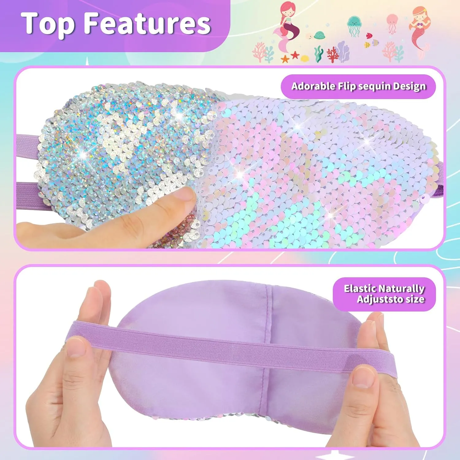 Girls Plush Sequin Slippers With Sleep Mask, Cute Faux Fur Slip-on Shoes Memory Foam House Shoes for Girls Bedroom Slippers