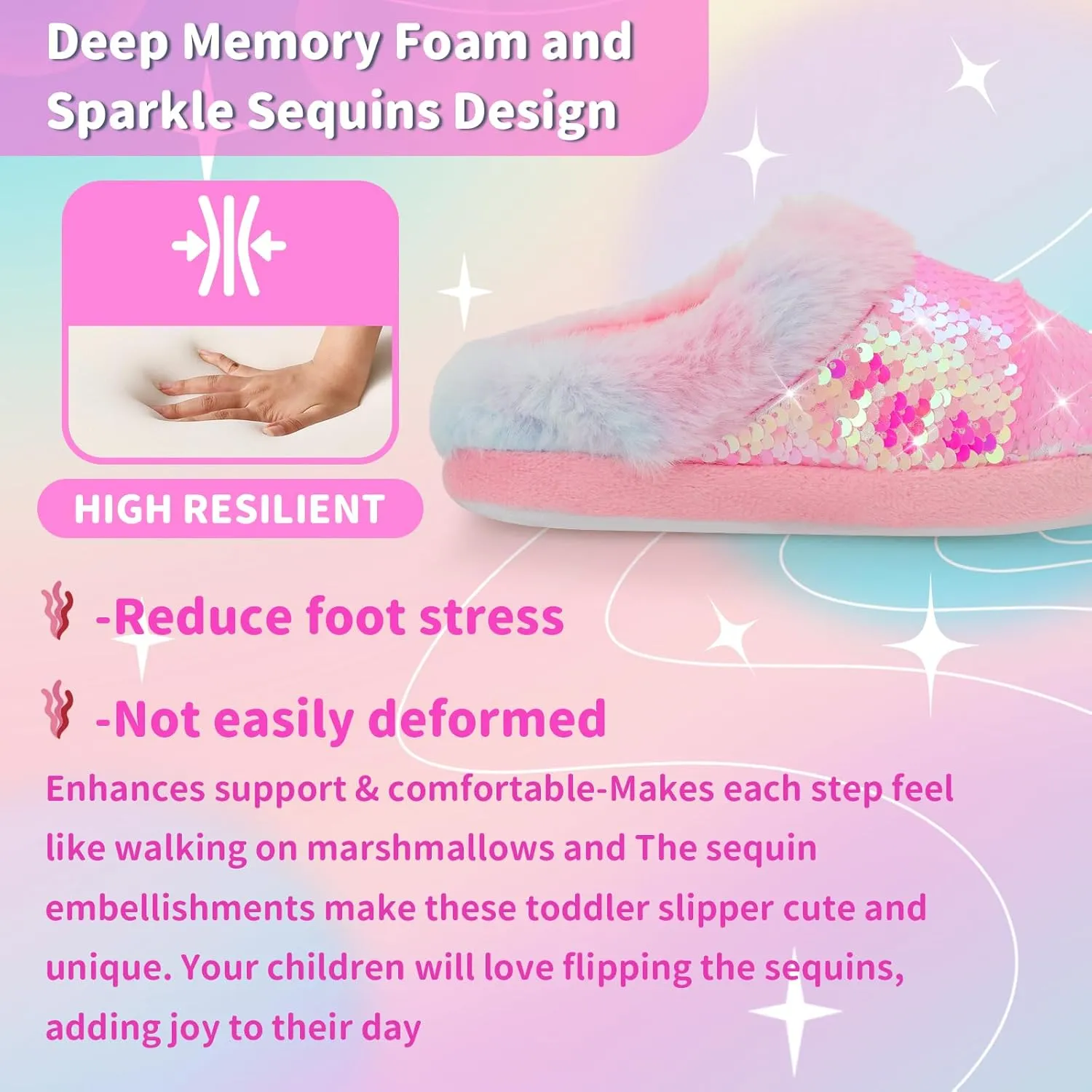 Girls Plush Sequin Slippers With Sleep Mask, Cute Faux Fur Slip-on Shoes Memory Foam House Shoes for Girls Bedroom Slippers