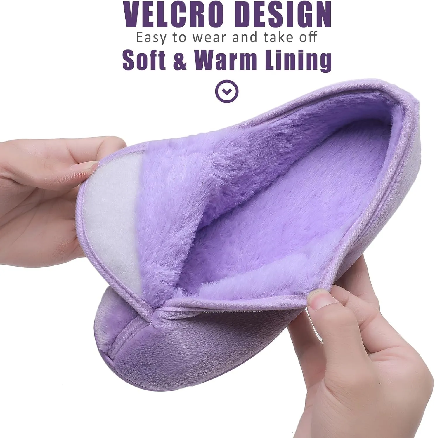 Git-up Women Memory Foam Diabetic Slippers Arthritis Edema Adjustable Closed Toe Swollen Feet Slippers Comfortable House Indoor Outdoor Shoes with Rubber Sole