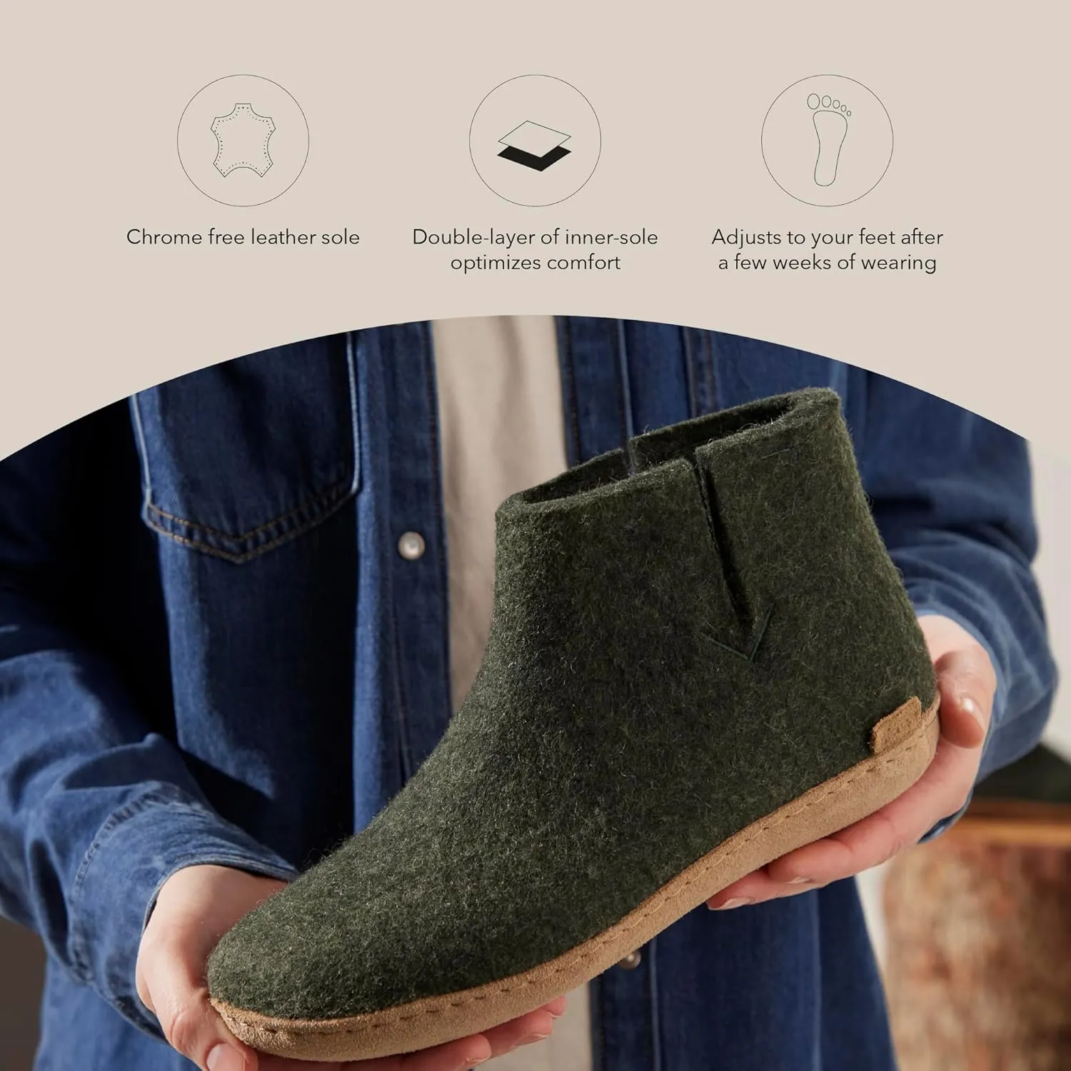 Glerups 100% Gotland Sheep Wool Boot Slipper with leather sole - Unisex