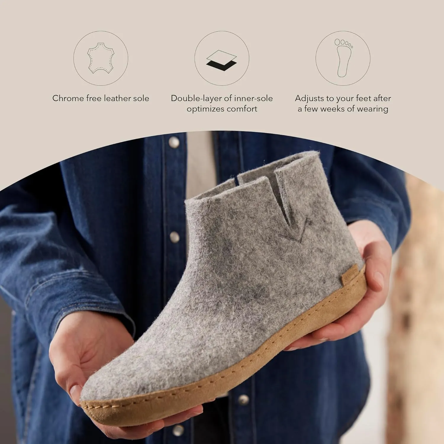 Glerups 100% Gotland Sheep Wool Boot Slipper with leather sole - Unisex