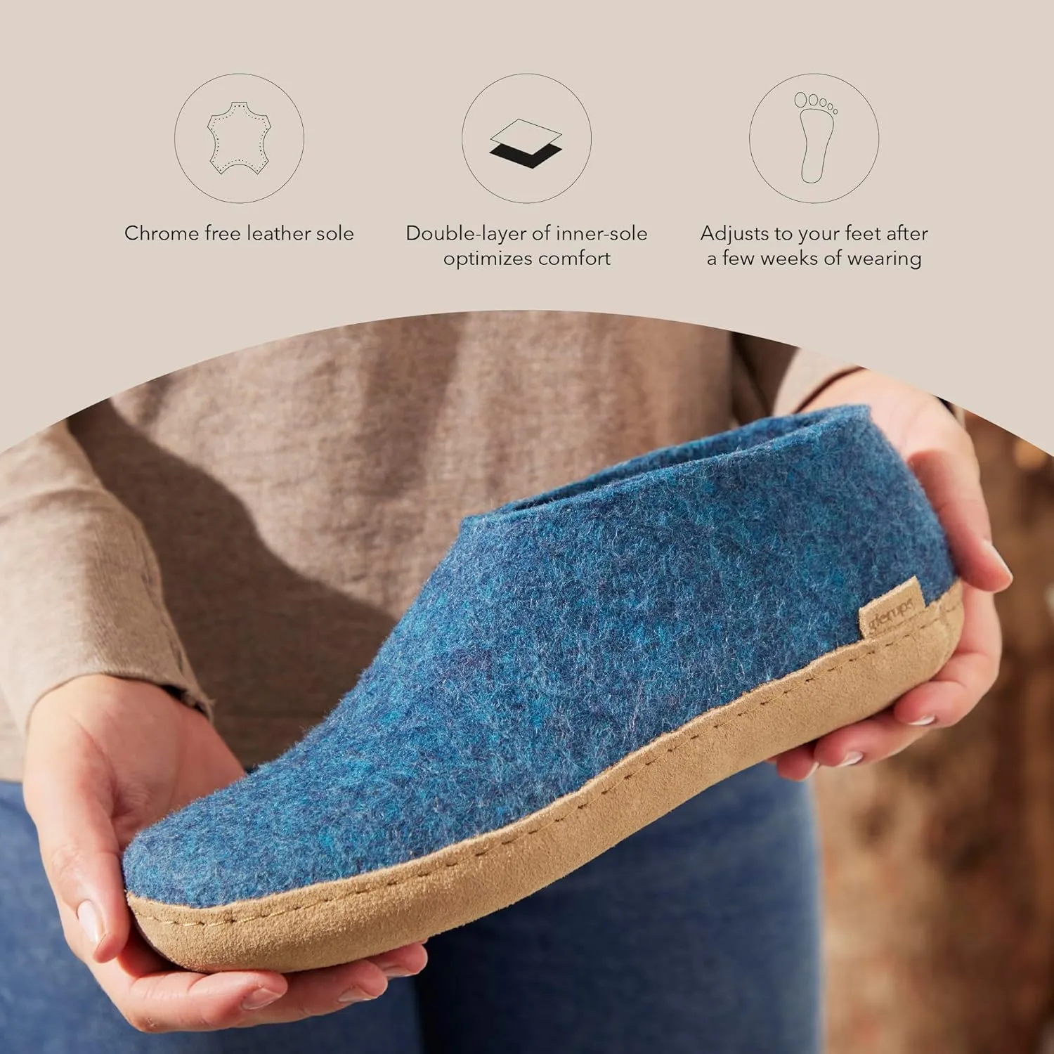 Glerups 100% Gotland Sheep Wool Boot Slipper with leather sole - Unisex