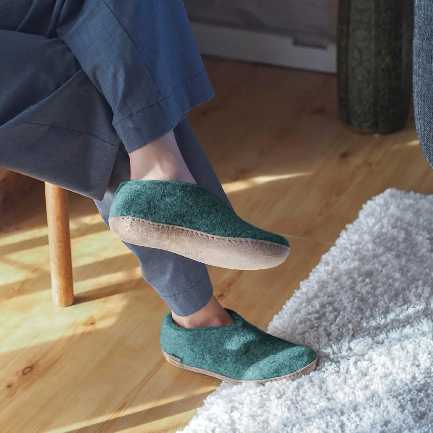 Glerups 100% Gotland Sheep Wool Boot Slipper with leather sole - Unisex