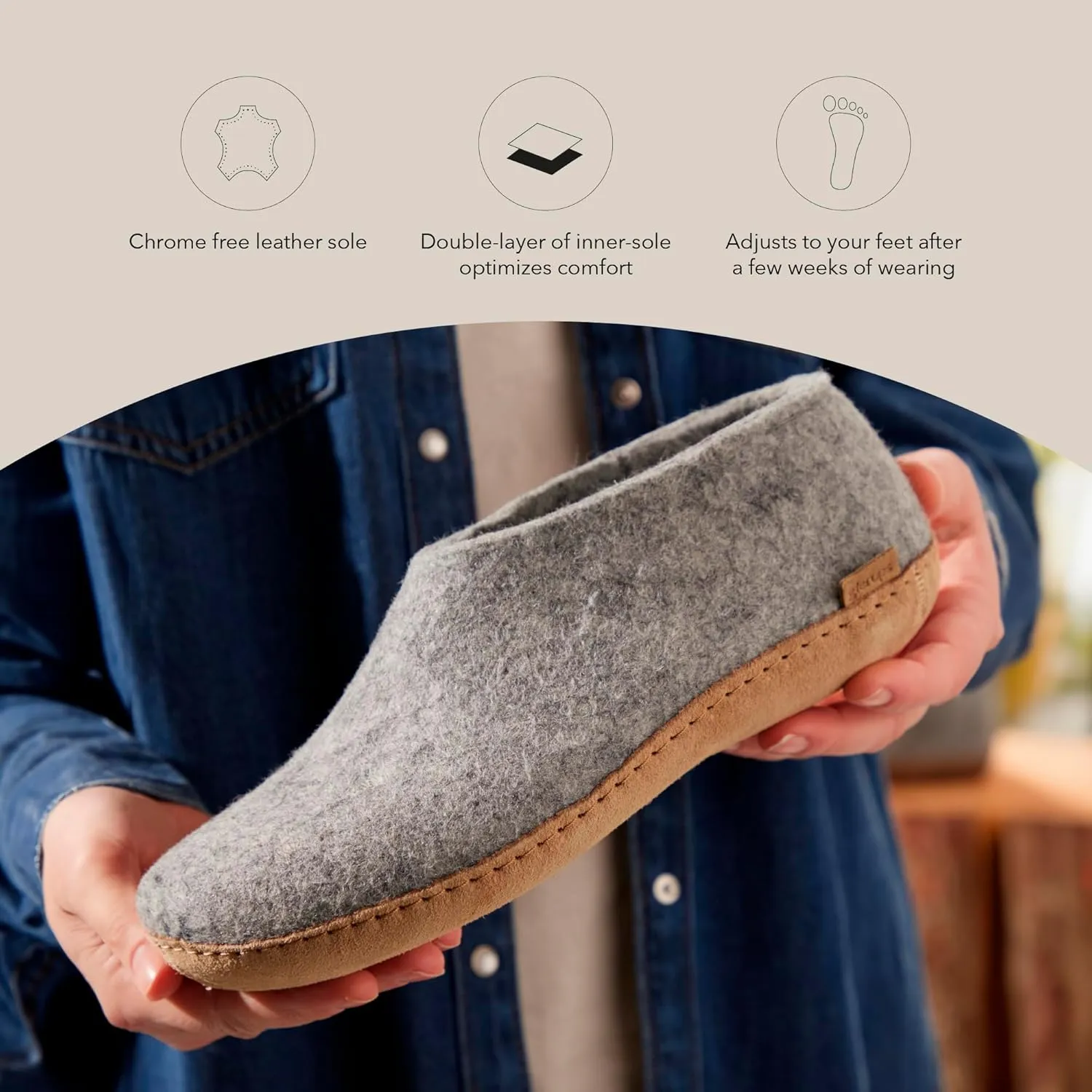 Glerups 100% Gotland Sheep Wool Boot Slipper with leather sole - Unisex