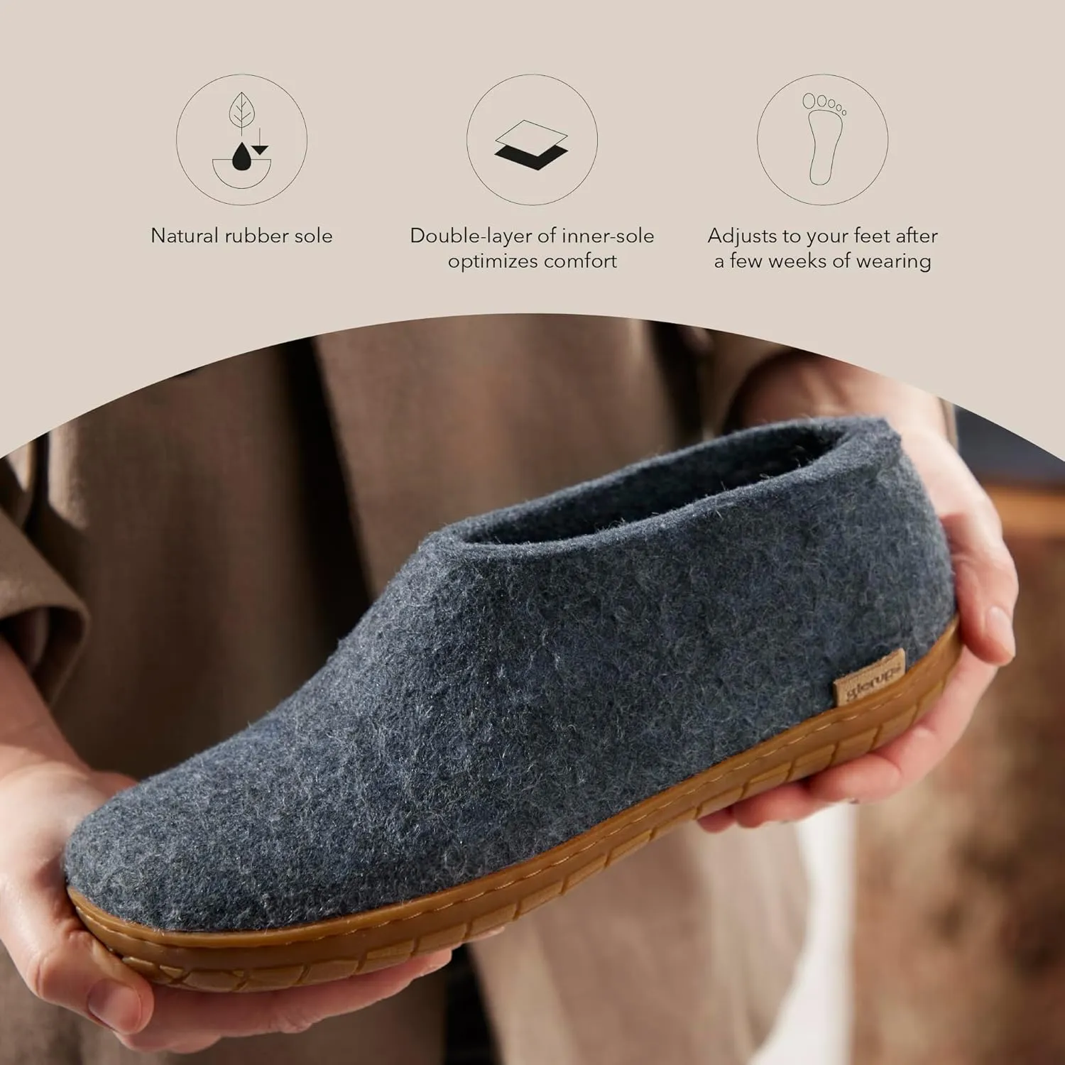Glerups 100% Gotland Sheep Wool Shoe Slipper with rubber sole - Unisex
