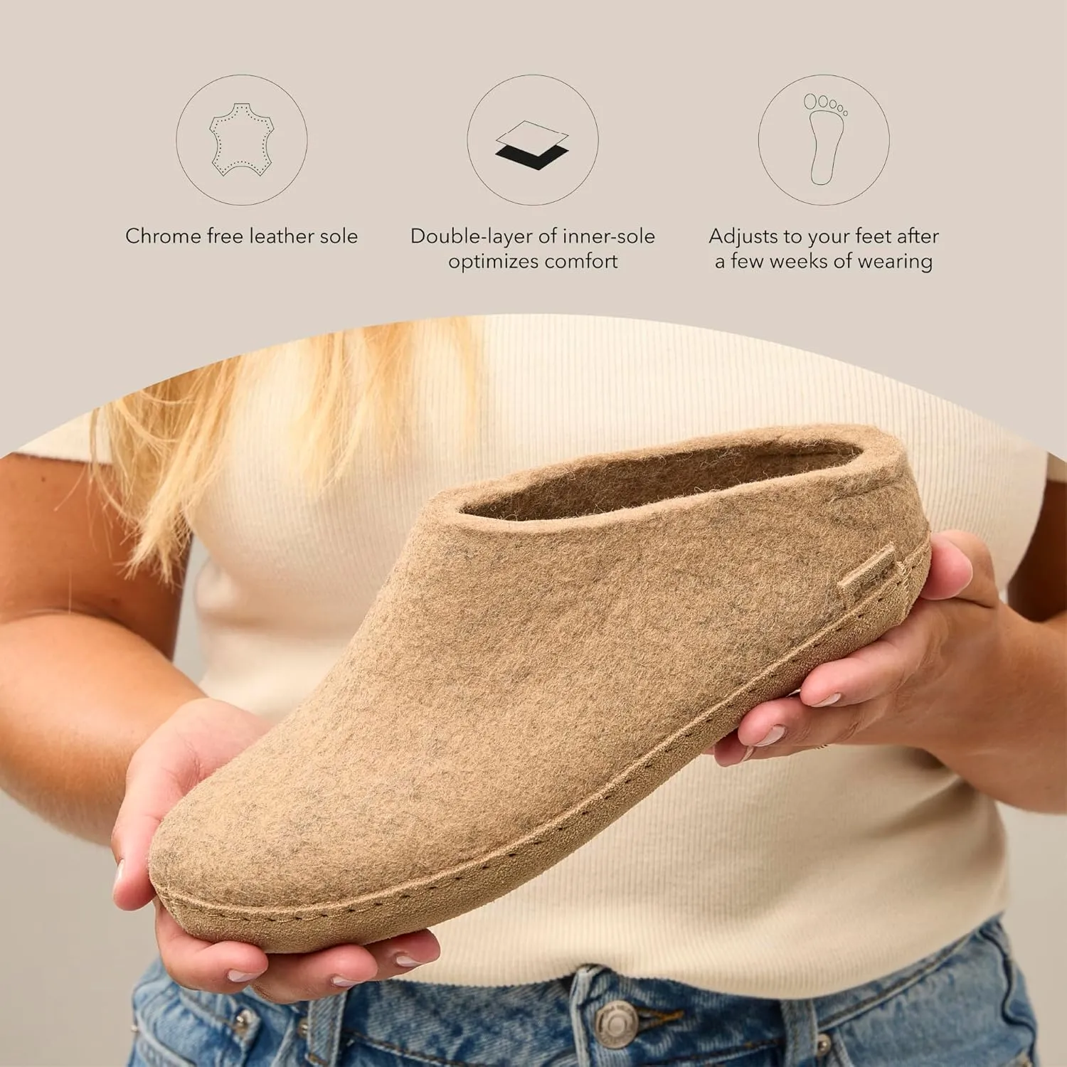Glerups 100% Gotland Sheep Wool Slipper with leather sole - Unisex Slip-on