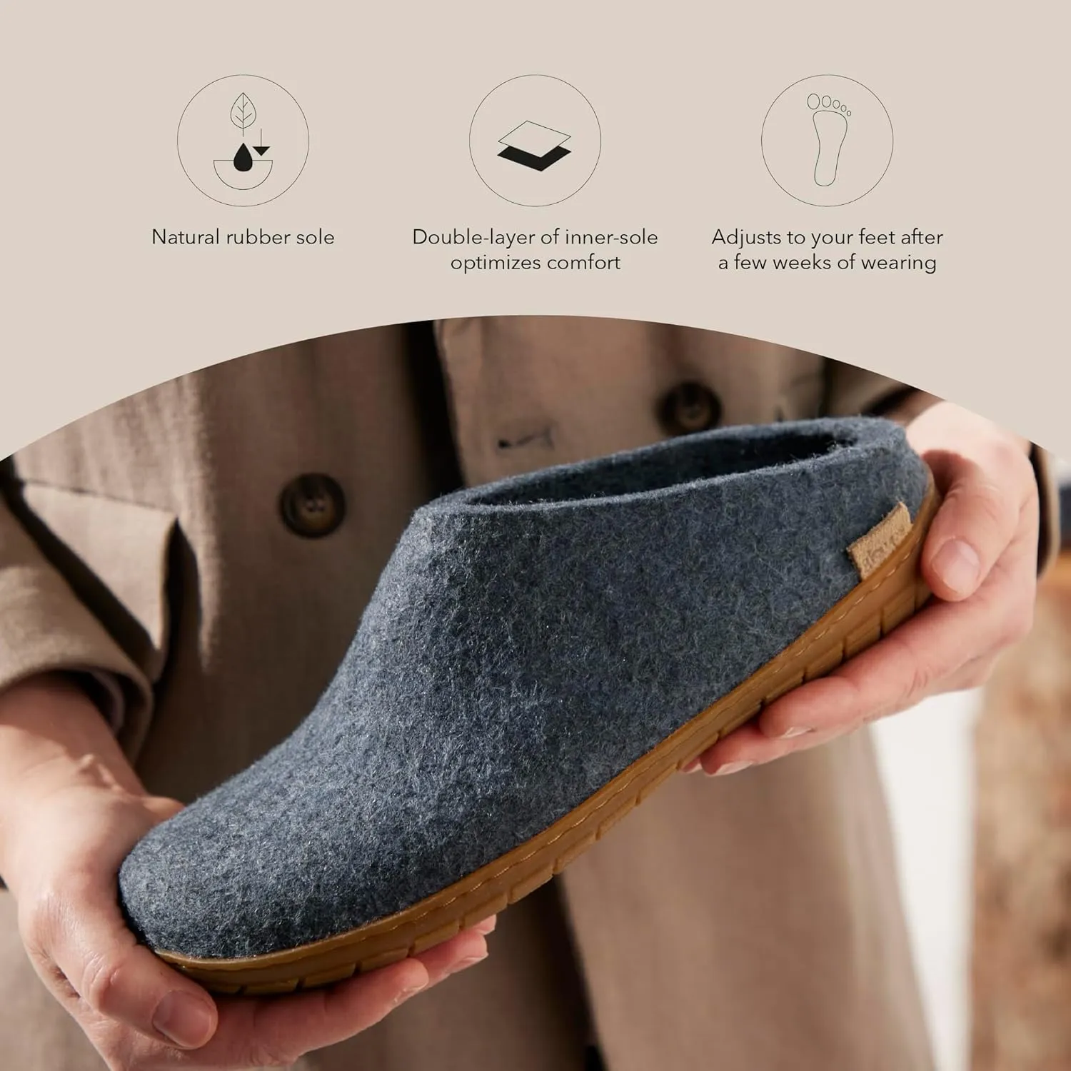 Glerups 100% high quality wool mix Slipper with rubber sole - Unisex Slip-on