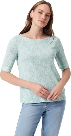 Gloria Vanderbilt Women's Alanis Boat Neck Knit Tee Shirt with Elbow Sleeves Standard