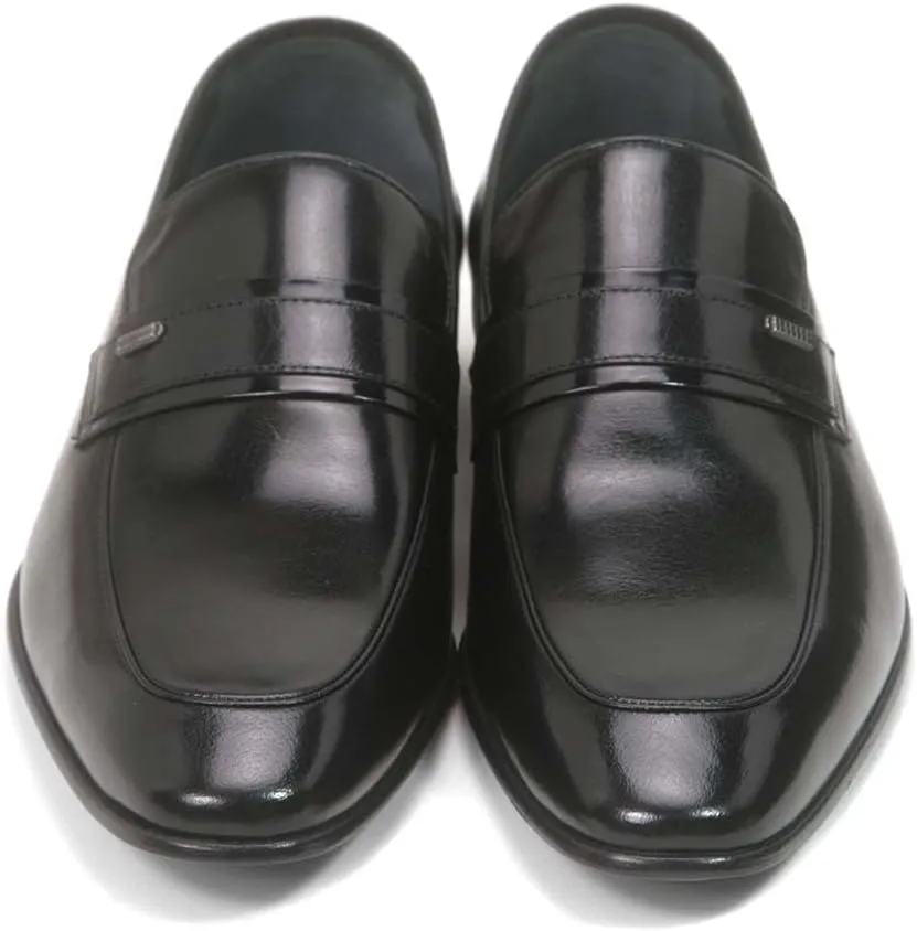 Golden Pass Men's Black Calf Leather Plain Toe Slip on Loafers with Leather Sole