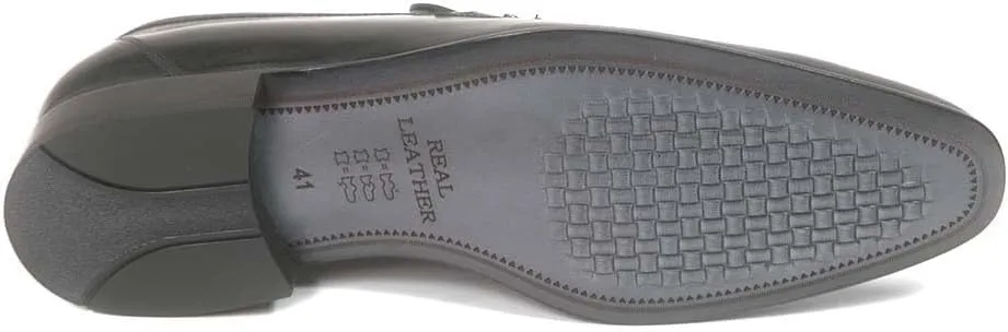 Golden Pass Men's Black Calf Leather Plain Toe Slip on Loafers with Leather Sole