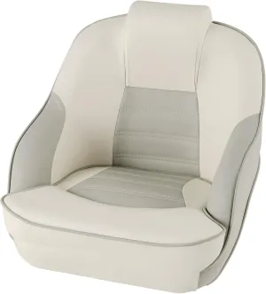Goplus Captain Bucket Seat, Pontoon Boat Seats w/Waterproof PVC Leather & Thick Sponge Padding, Curve Armrest, High Back Boat Captain Chair for Fishing, Sightseeing (1 Pack Ivory & Gray)